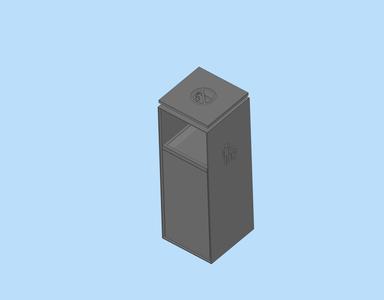 Digital model of trash can scene with no smoking sign on city exterior street scene