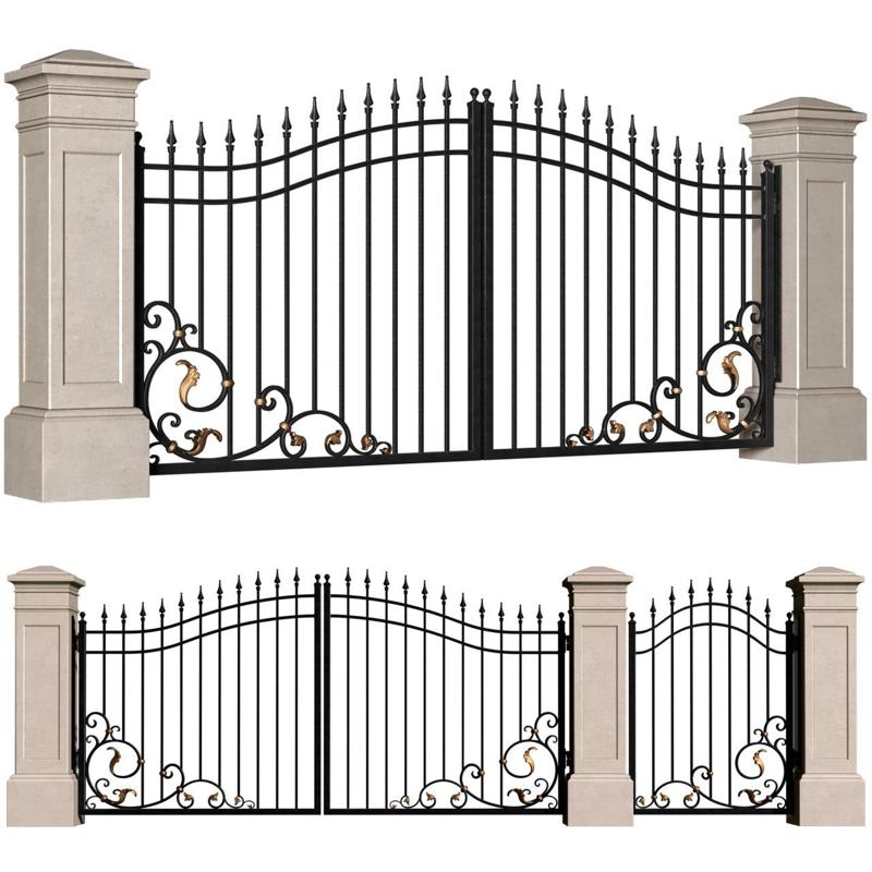 Forged gates in a classic style.DUAL Entrance Driveway Fence Iron Gate set