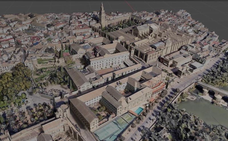 Cities of Spain, aerial view in 3D. JUDERIA OF CORDOBA, Mosque
