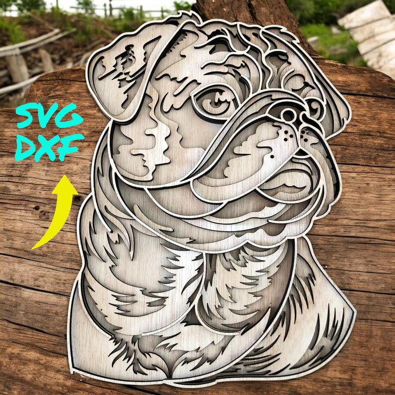 Pug dog SVG/ laser cut / 3D layer / Plywood cut / Paper cut / SVG file / 3D Mandala/ decoration
