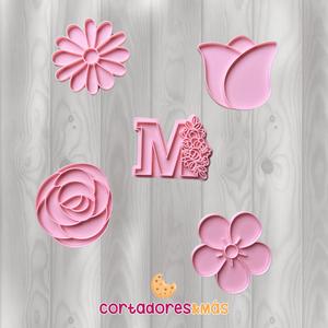 PACK X5 CUTTER COOKIE CUTTER AND STAMP MOTHERS DAY FLOWERS - CUTTER COOKIE MOTHERS DAY FLOWERS