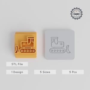 Bulldozer Stamp Tile Set, Construction Vehicle Design, 5 Sizes, Perfect for Clay & Fondant, Cookie Stamp, Earth Mover Mold Collection PRODUCT_3302