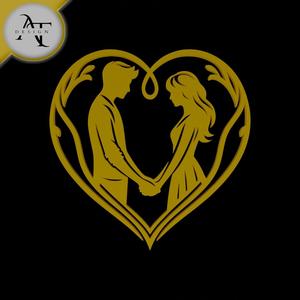 Couple in heart - Silhouette - 2D Wall Art Decor