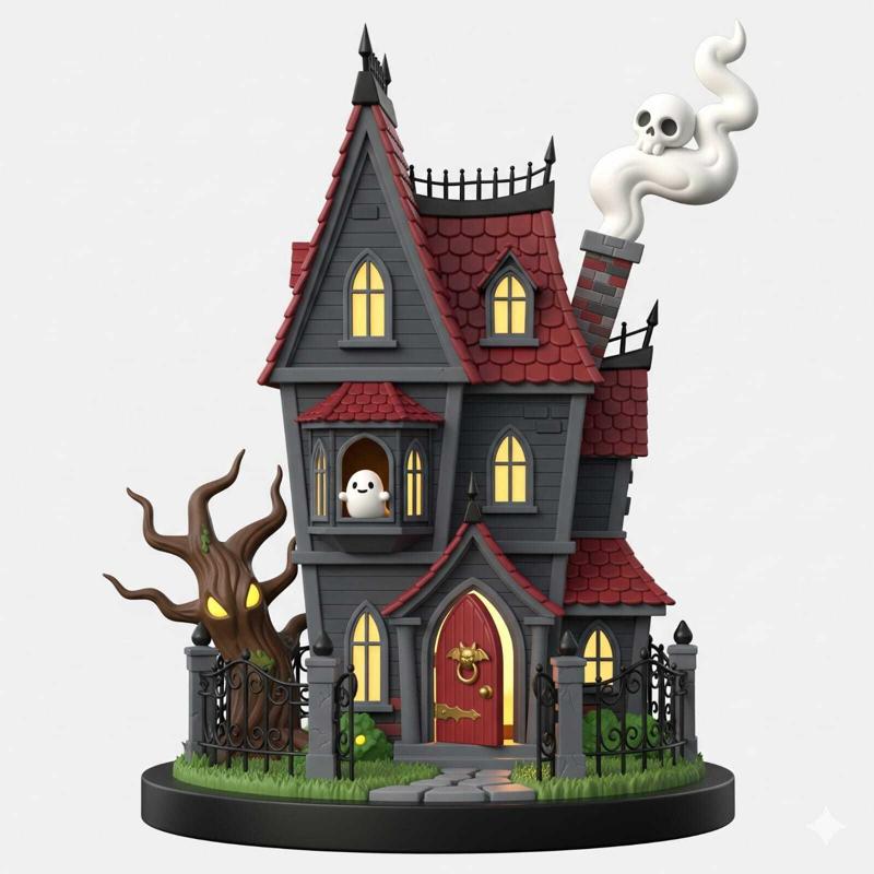 Spooky halloween house with tree