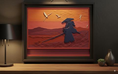 Samurai 3D Relief Wall Panel - Ready-to-Print STL | Japanese Art for Decoration