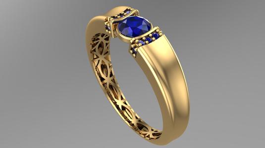 Geometric Patterned Gold Ring – Elegant Jewelry with Sapphire Stone-R5-19-