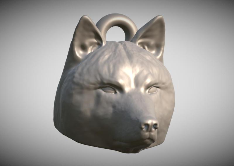 Wolf head key ring for 3D printing
