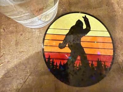 Bigfoot Sasquatch Peace Sunset Coaster 