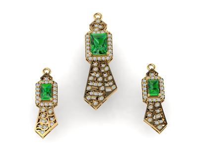 Pendant and earring set with rectangular stone