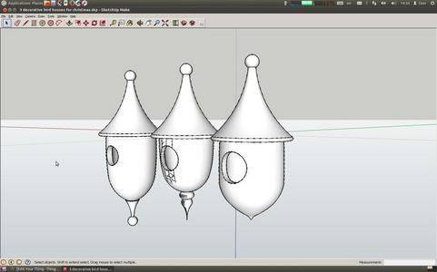 3 Bird Houses - Christmas Ornaments