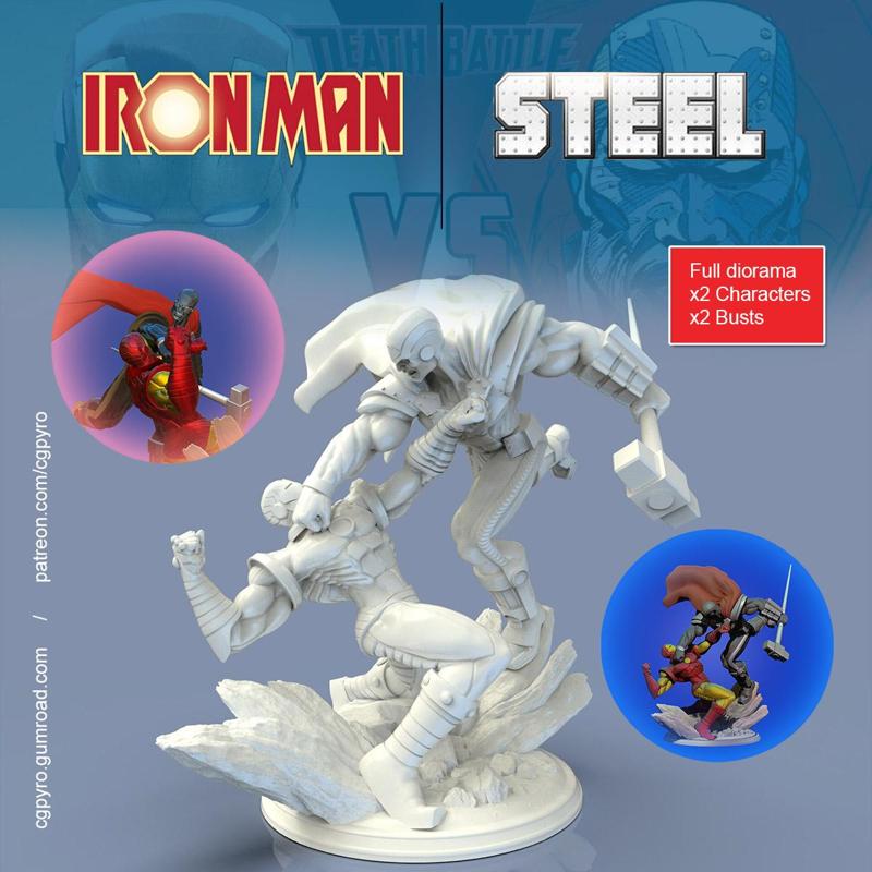 x2 Iron Man Vs Steel Crossover Marvel DC Comics by CG Pyro + ARK