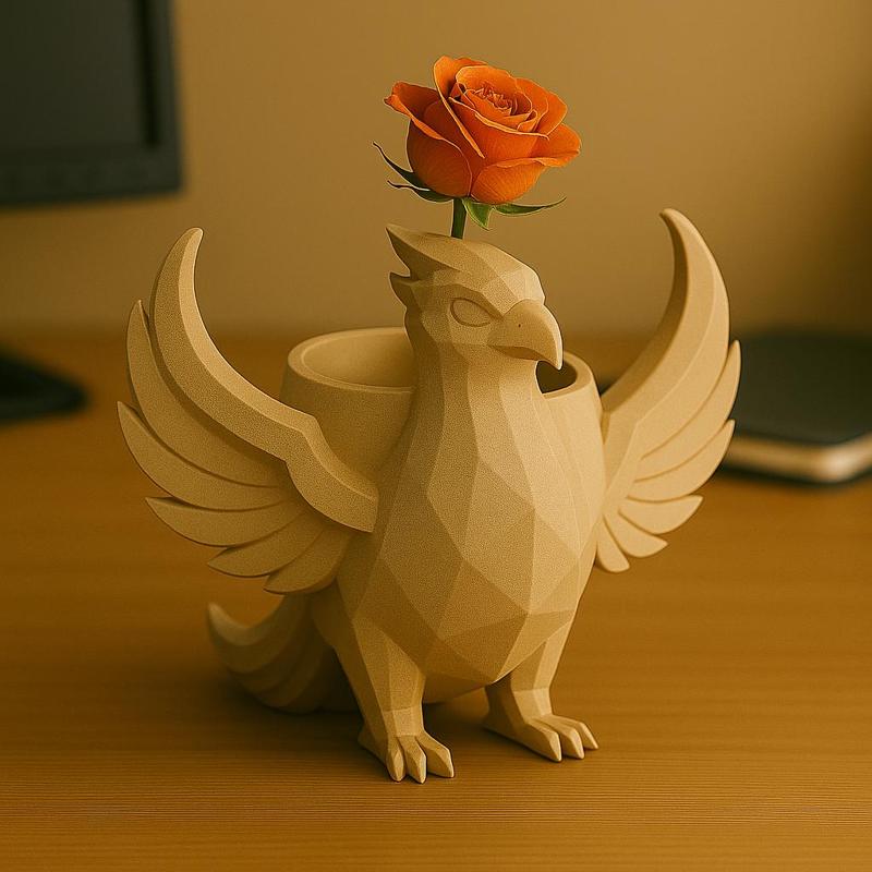 Low Poly Phoenix Flower Pot – Majestic Bird Planter STL