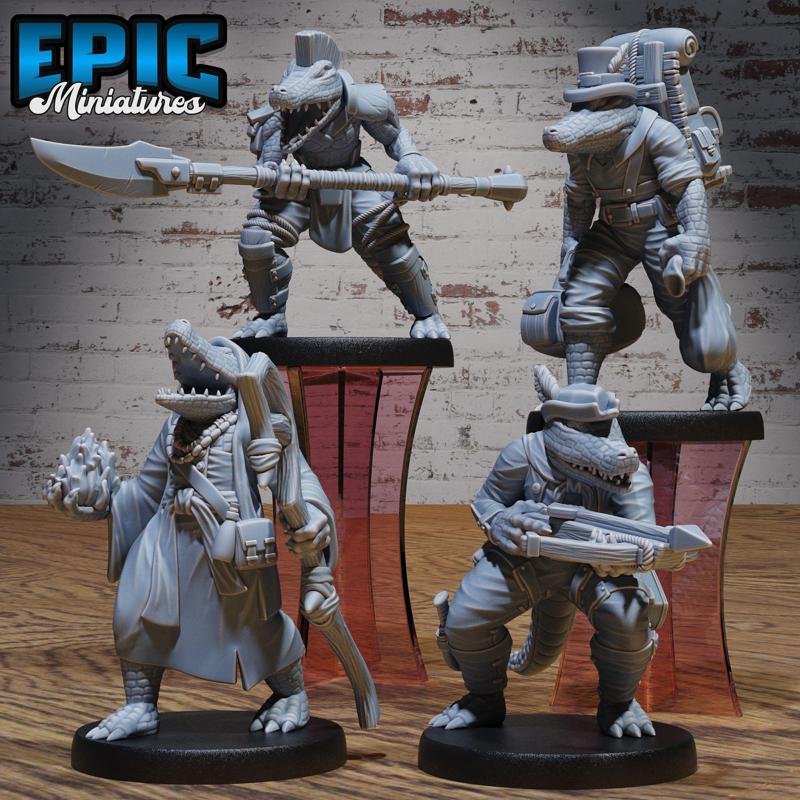Alligator Folk Set /  Humanoid Crocodile Warrior / Croc Tribe Fighter / Southern Wild Animal / Evil Reptile Predator Creature / Swamp Beast Encounter