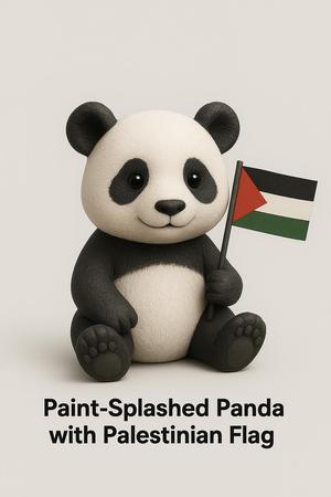 AI-Generated Paint-Splashed Panda with Palestinian Flag – OBJ + MTL ZIP File