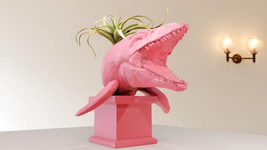 mososaurus  roaring bust planter pot flower vase low poly stl