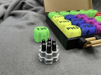 Hex bit organizer with containers - Add your own labels with PrusaSlicer