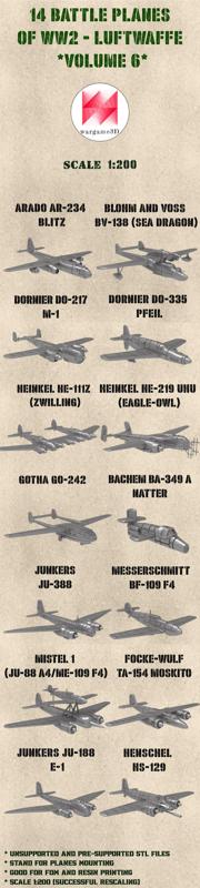 STL PACK - 14 Battle planes of WW2 - German Luftwaffe (Volume 6, 1:200) - PERSONAL USE