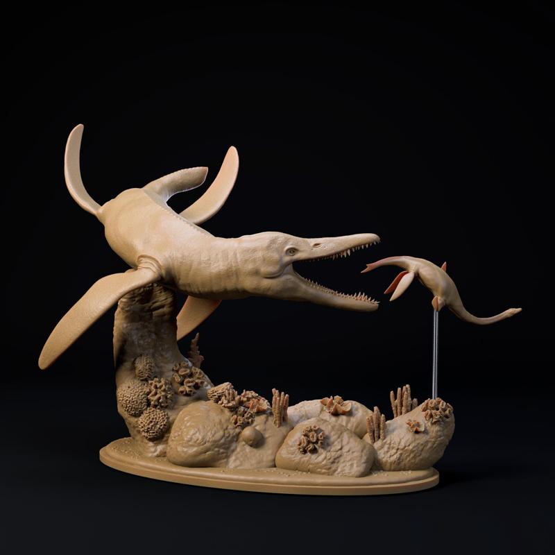 Pliosaurus Funkei hunting 1-35 scale pre-supported marine reptile