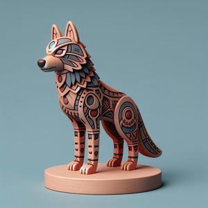 1079 Color 3D Model of a Totem-Style Wolf on a Pedestal, pug, dachshund, poodle, cat, dog, monkey, elephant, beagle, bear, lion, fox, faun, pomeranian, troll, platypus, majestic, totem, fantasy, crocodile