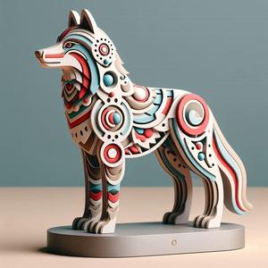 1083 Color 3D Model of a Totem-Style Wolf on a Pedestal, pug, dachshund, poodle, totem, dog, monkey, elephant, beagle, bear, lion, fox, bull terrier, pomeranian, galgo, wolf, doberman pinscher, newfoundland, crocodile