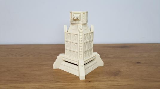 Grimdark sci-fi military tower with turret