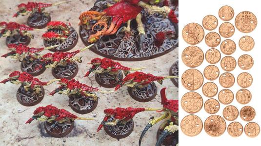 Fukai Bases -28mm, 40mm  – Pre-drilled textured bases matching starter set Tyranid Armies