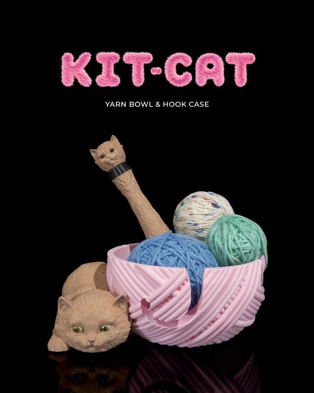 Kit-Cat Yarn Bowl and Hook Case