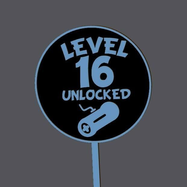 Cake Topper - Sweet 16 - Lvl 16 Unlocked