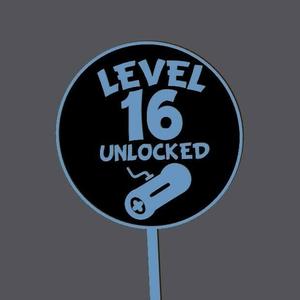 Cake Topper - Sweet 16 - Lvl 16 Unlocked