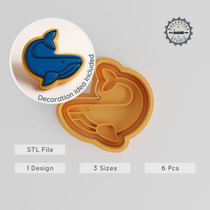 Whale Shape Cutter & Stamp Set, Ocean Mammal Cookie & Fondant, 3 Sizes S/M/L, DIY Baking & Craft Tool