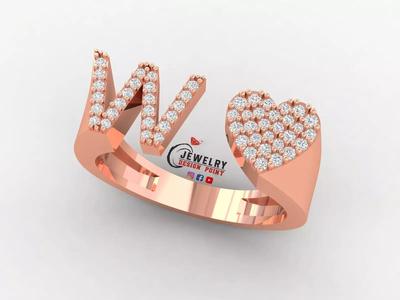 Custom Alphabet Heart Diamond Ring  AtoZ Love Ring Letters Ring
