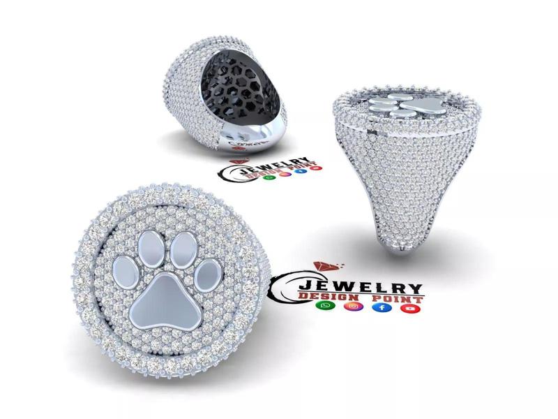 Custom Dog Paw Champions Ring - Signet Diamond Ring