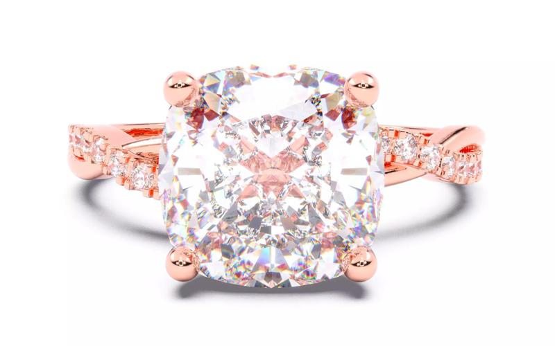 Cushion Diamond Pave Setting Solitaire Ring