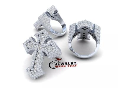 Custom Syriac Cross Diamond Ring - Crucifixion Cross Ring
