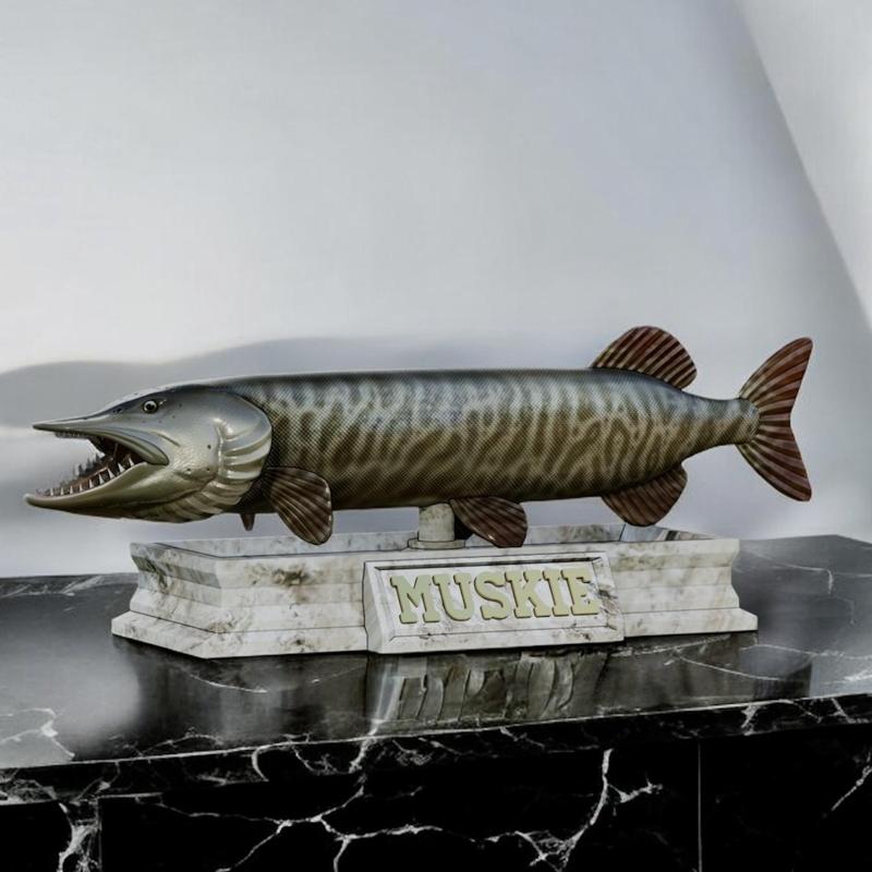 fish pike muskellunge muskie / Esox masquinongy open mouth statue detailed texture for 3d printing