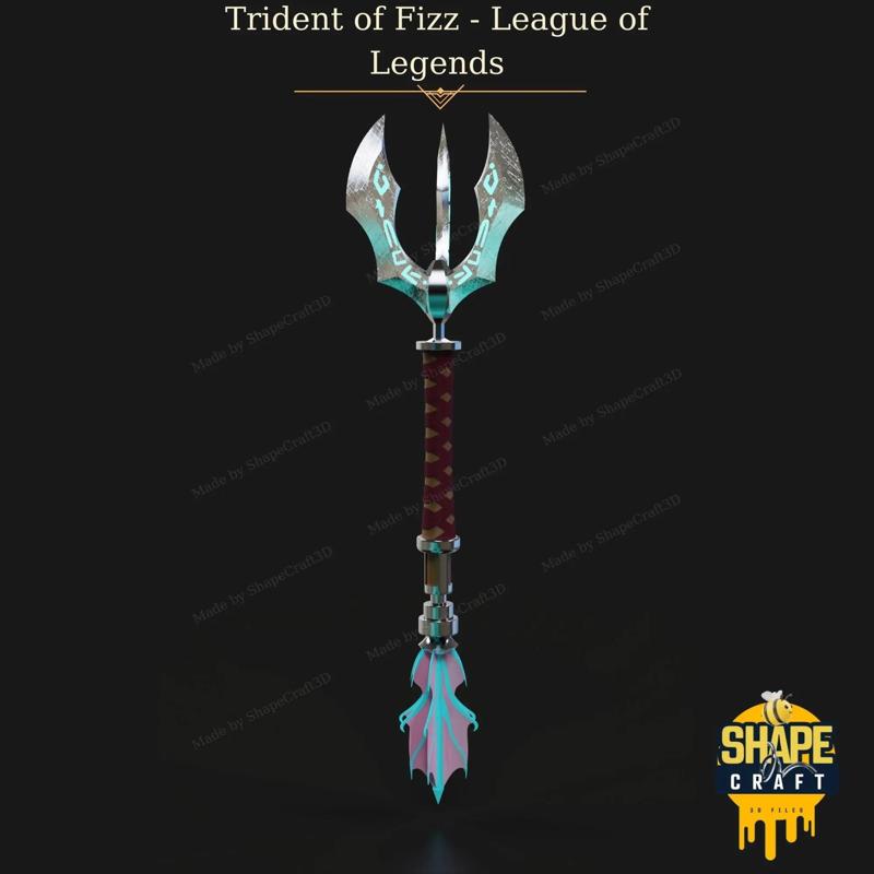 Seastone Trident of Fizz from League of Legends - Fan Art Fizz Cosplay Trident STL File - Real Size Splited Version Ready to Print