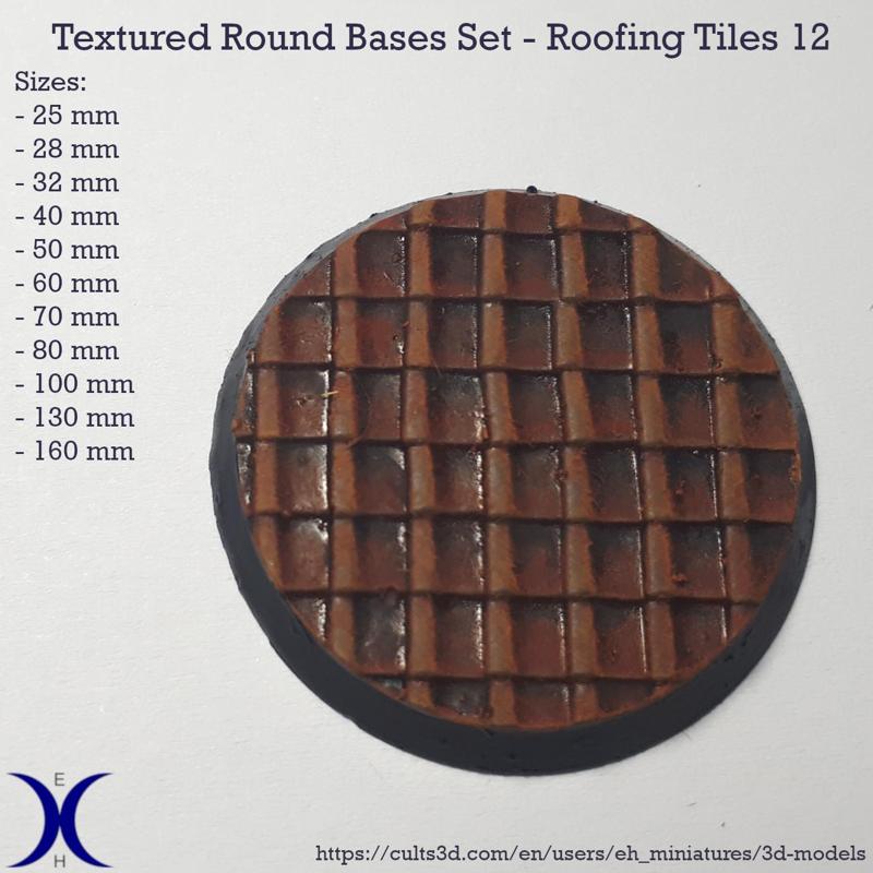 Round Bases Set – Roofing Tiles 12 Texture (25–160mm) | Perfect for Tabletop Wargames & RPG's