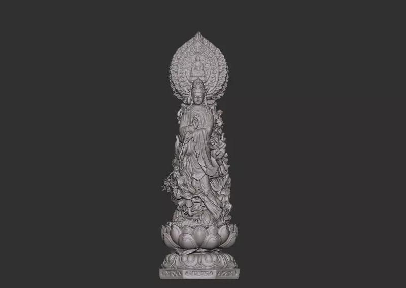 Guan Yin Bodhisattva Statue with Ornate Lotus Pedestal and Halo