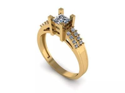 Engagement ring with princess cut diamond and round diamonds