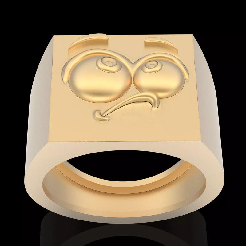 Emoji face comic ring silver gold jewelry 3D printable model