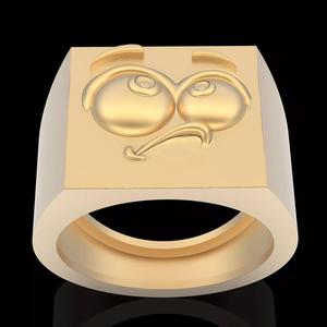 Emoji face comic ring silver gold jewelry 3D printable model