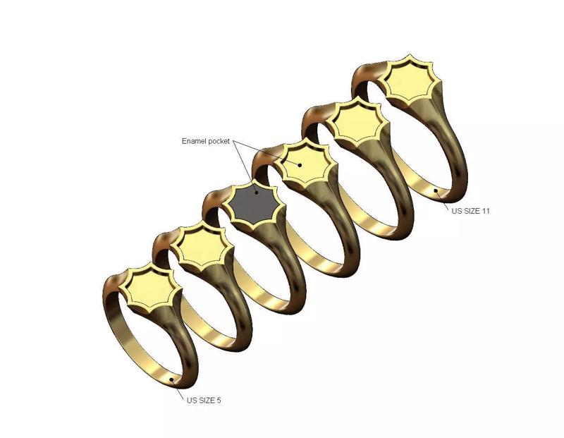 Enamel pocket 8 point star signet ring US sizes 5to10