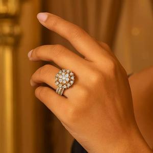 Floral Diamond Cluster Gold Ring  Elegant