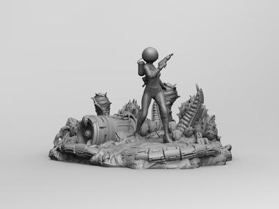 Beautiful Space Alien Girl Diorama on Wild Planet | 3D Printable Sci-Fi Miniature
