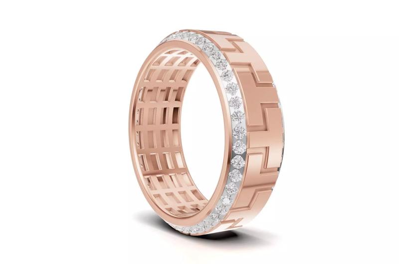 Geometric Pattern Diamond Mens Weeding Band