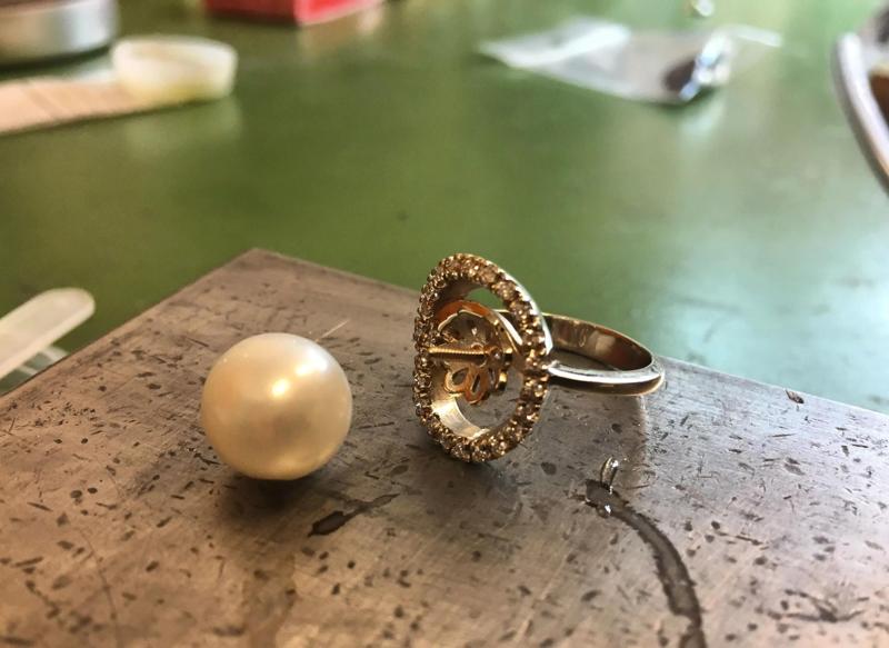 Pearl Engagement  Ring diamonds  anello  perla ap08