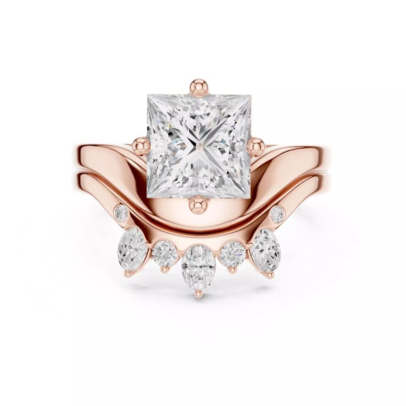 Princess Cut Solitaire Stacking Wedding Ring Set 3DM STL Video