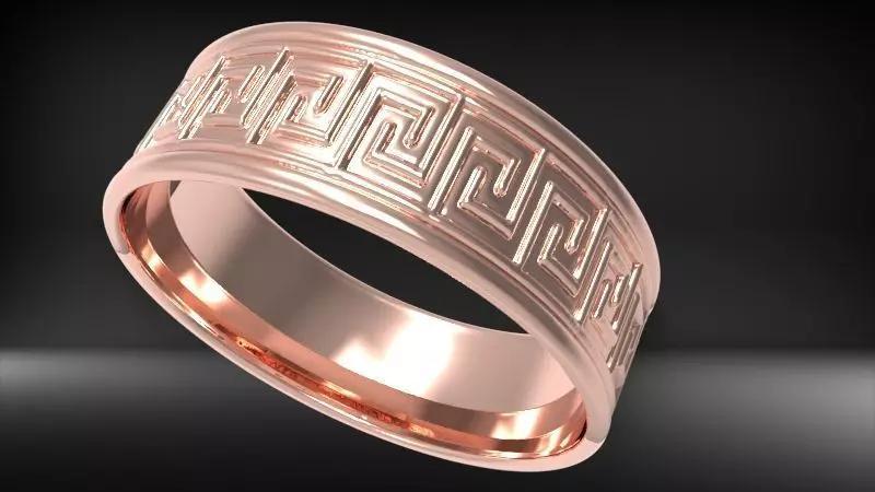 Meander Greek Design WeddingBand Light Weigh Hollow Ring Jewelry