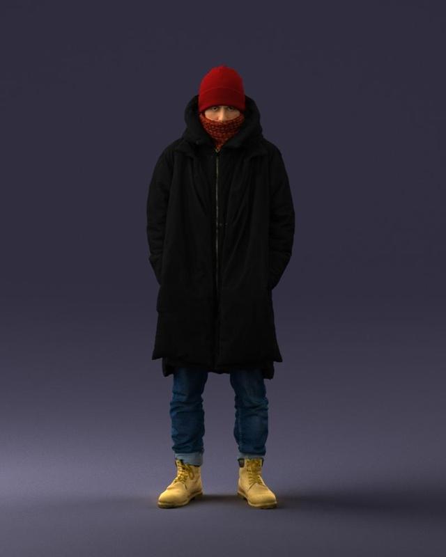 000245 Man in Winter Clothing with Red Hat and Scarf 0118