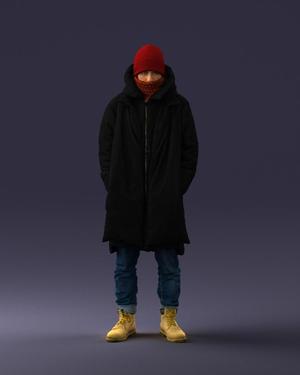 000245 Man in Winter Clothing with Red Hat and Scarf 0118
